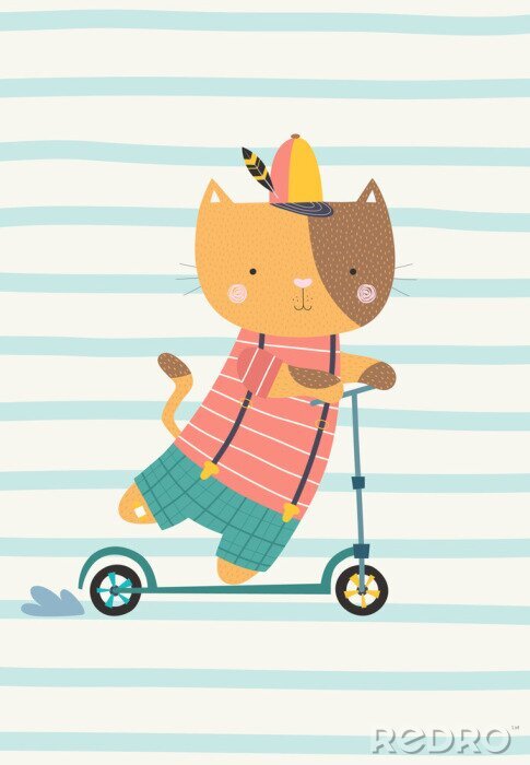 Poster Scandi-Katze auf einem Roller