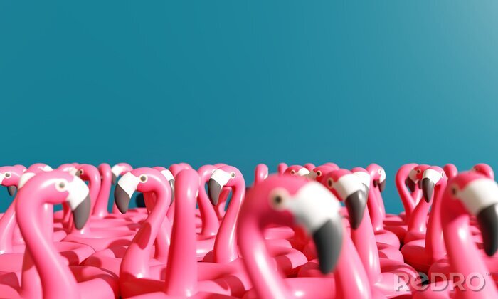 Poster Schar von Flamingos auf blauem Hintergrund