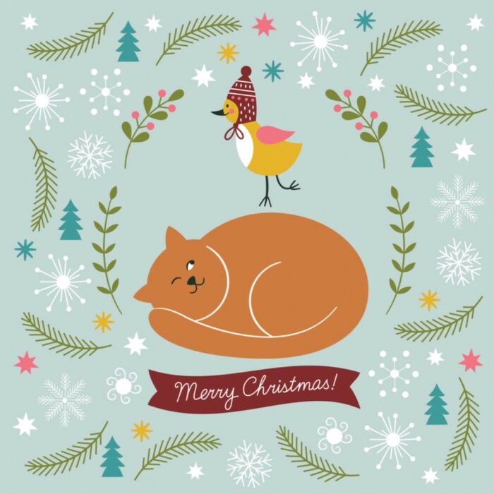 Poster Schlafende Katze zu Weihnachten