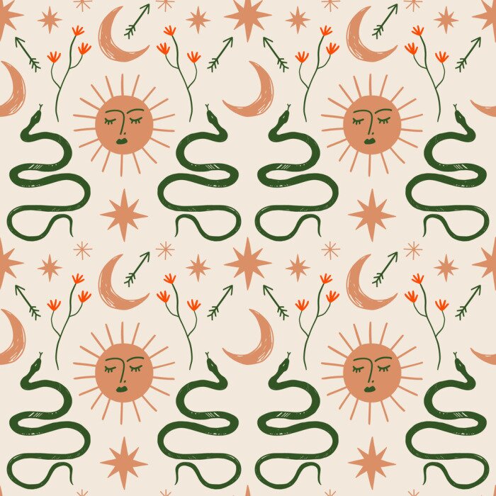 Poster Schlangen auf einer kosmischen Boho-Illustration