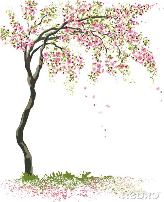 Poster Schlanker Baum mit rosa Blättern