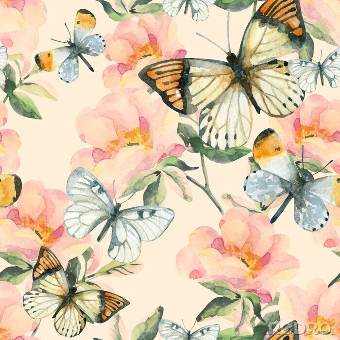 Poster Schmetterling auf einer Blume in Pastellfarben
