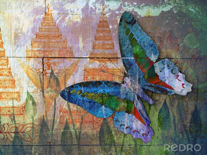 Poster Schmetterling mit Blättern im Hintergrund