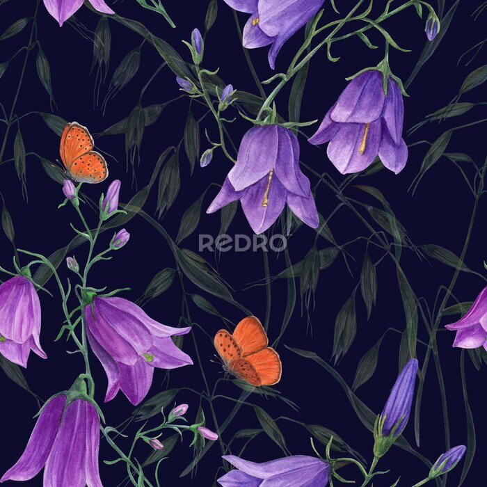 Poster Schmetterlinge im Blumendickicht