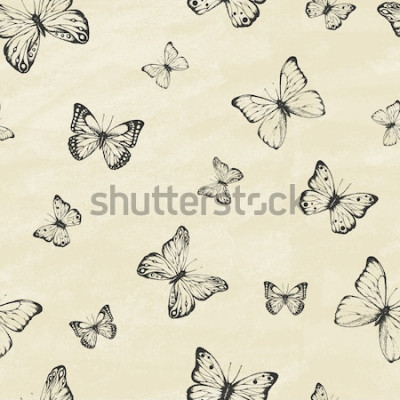 Poster Schmetterlinge Vintage auf hellem Hintergrund