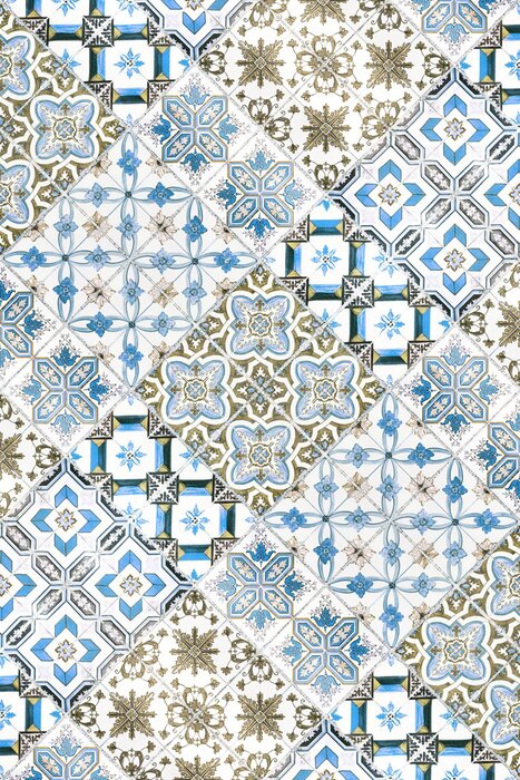 Poster Schöne alte Keramikfliesenmuster in der Parköffentlichkeit.