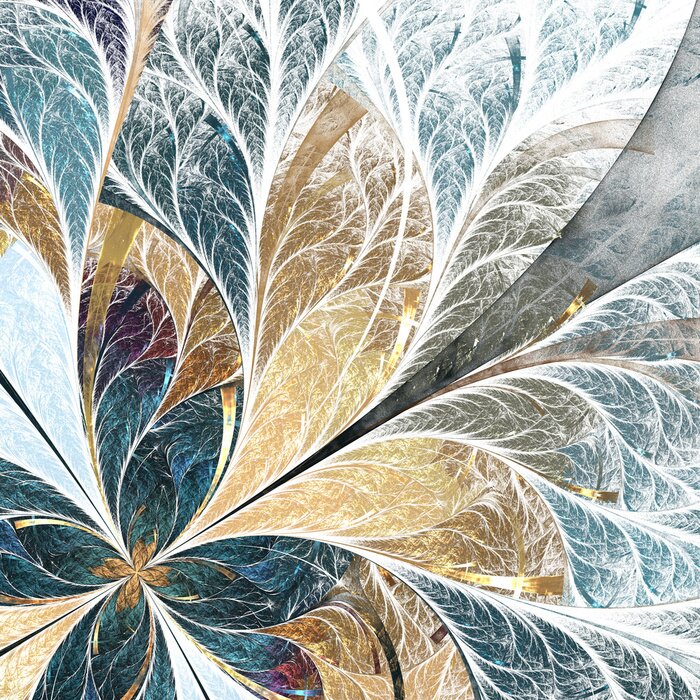 Poster Schönes Blumenmuster in Glasmalerei. Gelbe und grüne Palette.