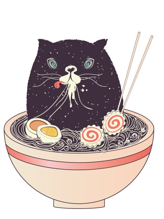 Poster Schüssel mit Ramen und Katze