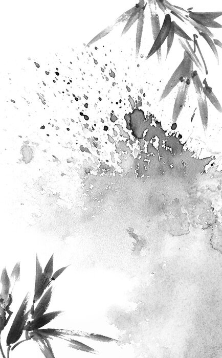 Poster Schwarz-graue Aquarell-Bambusblätter