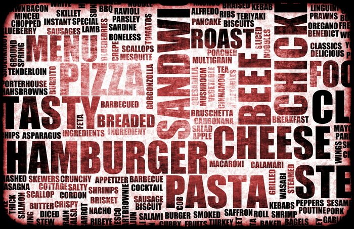 Poster Schwarz-rote Aufschriften mit Essen