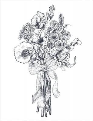 Poster Schwarz-weiß Blumen in Bündelform