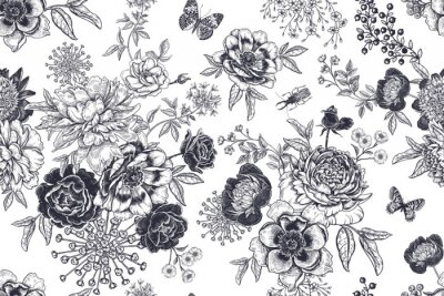 Poster Schwarz-weiß Blumen verschiedener Sorten
