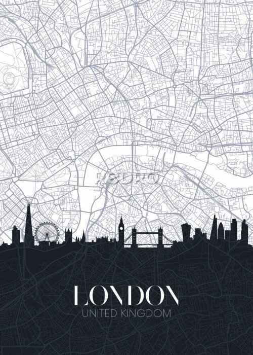 Poster Schwarz-Weiß-Karte von London