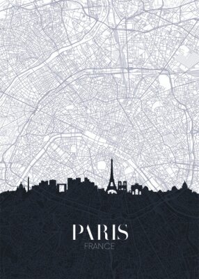 Poster Schwarz-Weiß-Karte von Paris
