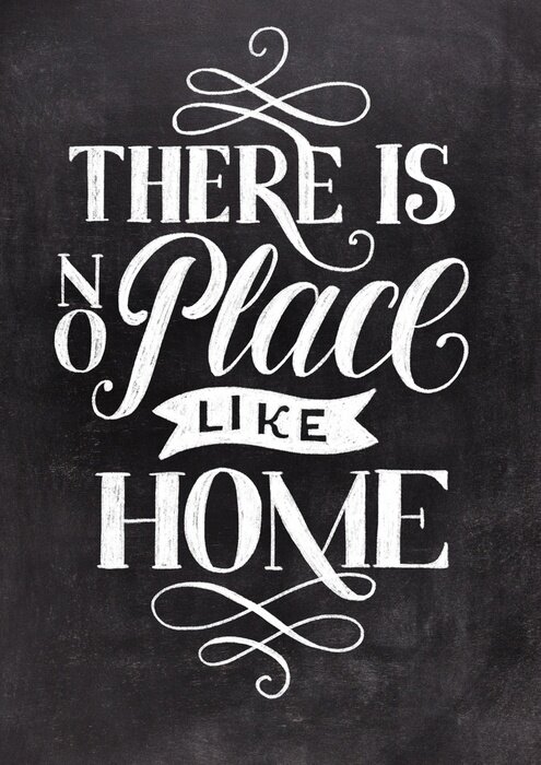 Poster Schwarz-weiß Schrift über dem Haus