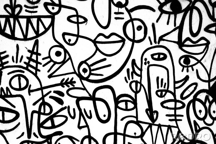 Poster Schwarz-Weiß-Zeichnung: Graffiti-Abstraktion