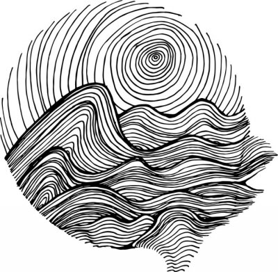 Schwarz-Weiß-Zeichnung raue Meereswellen