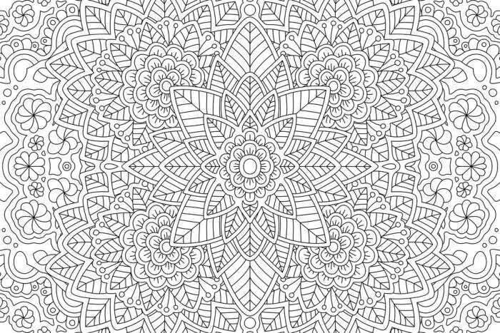 Poster Schwarz-weiße Blumen Mandala-ähnliche Grafik