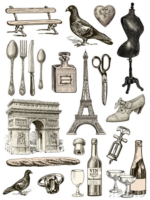 Poster Schwarz-weiße Elemente von Paris