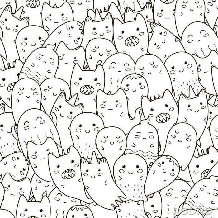 Poster Schwarz-weiße Elfen und kleine Monster