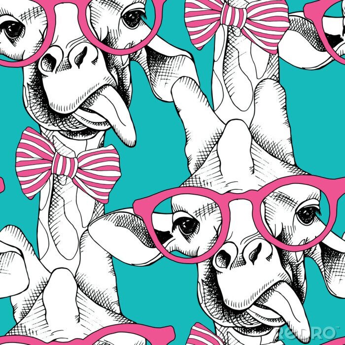 Poster Schwarz-weiße Giraffen mit rosa Brille