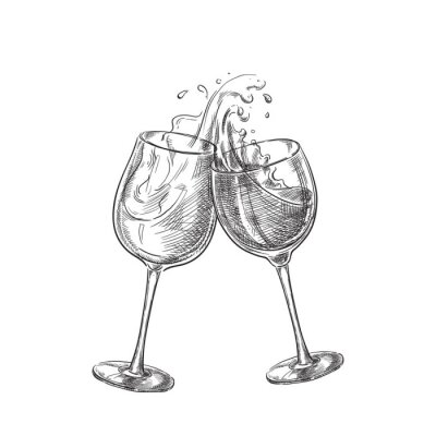 Schwarz-weiße Grafik Anstoßen mit Wein