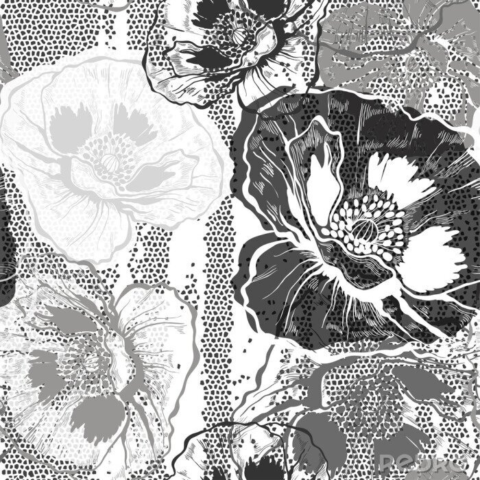 Poster Schwarz-weiße grafische Mohnblumen