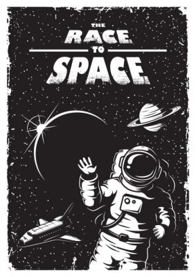 Poster Schwarz-weiße kosmische Illustration Vintage