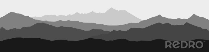 Poster Schwarz-weiße Landschaft Umriss einer Bergkette