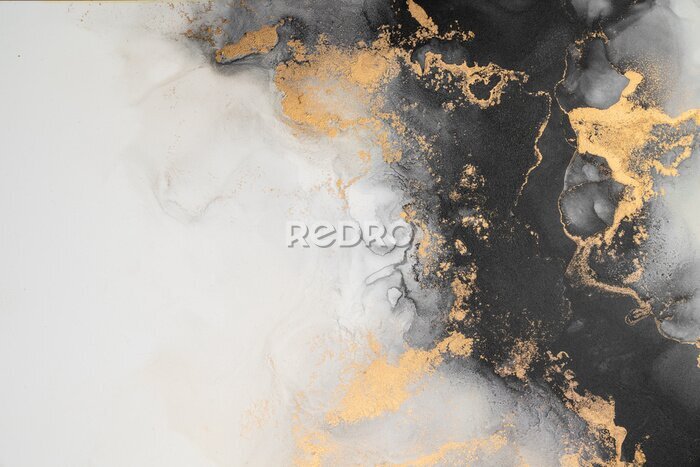 Poster Schwarz-weiße Marmorstruktur mit goldenen Akzenten