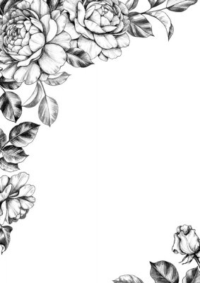 Poster Schwarz-weiße Rosenblütenverzierung