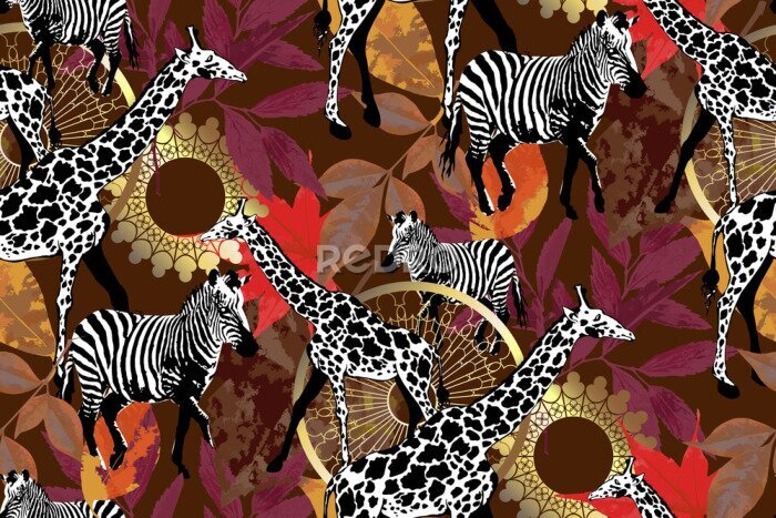 Poster Schwarz-weiße Tiere auf abstraktem Hintergrund