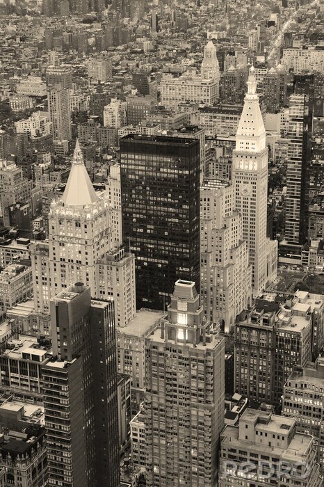 Poster Schwarz-weißer Blick auf Manhattan vom Hubschrauber aus