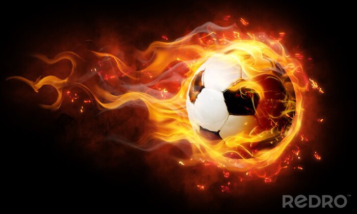 Poster Schwarz-weißer brennender Fußball