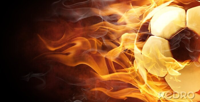 Poster Schwarz-weißer Fußball in Flammen