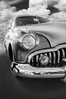 Poster Schwarz-weißes Auto im Vintage-Stil