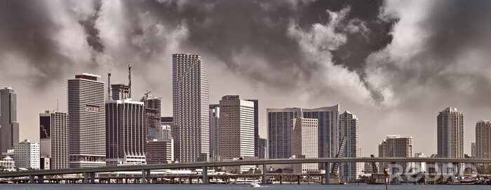 Poster Schwarz-weißes Panorama von Miami