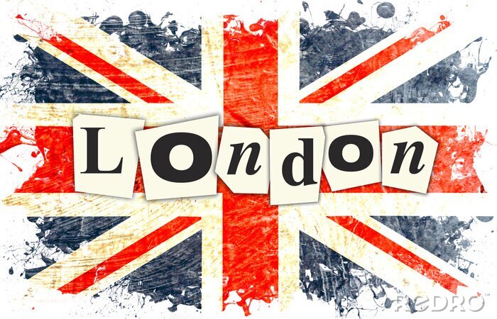 Poster Schwarze Buchstaben mit Flagge im Hintergrund