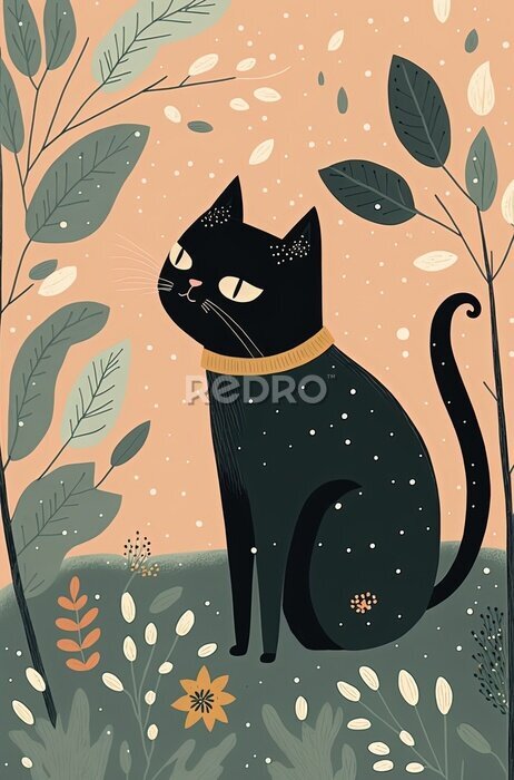 Poster Schwarze Katze im Garten