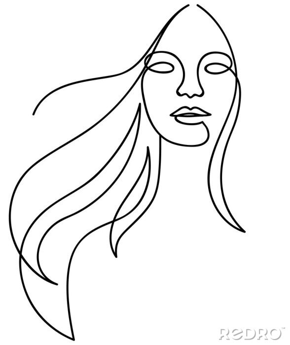 Poster Schwarze Linienskizze Frau mit wallendem Haar