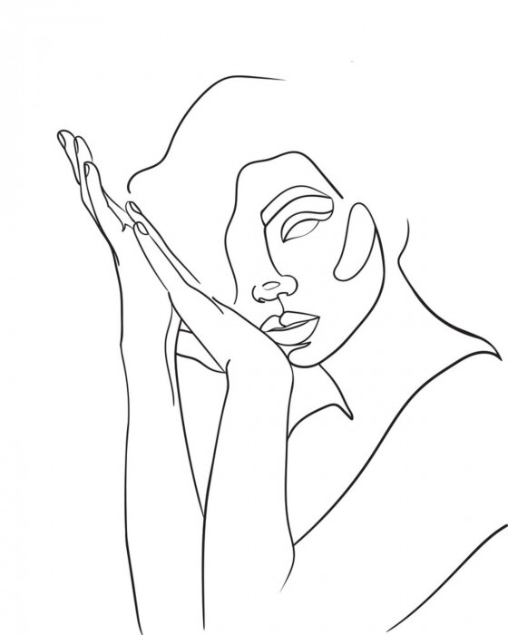 Poster Schwarze Linienskizze Frau und Hände