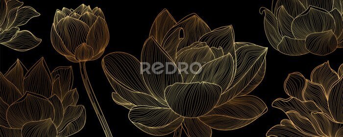 Poster Schwarze Lotusblumen trendige Textur