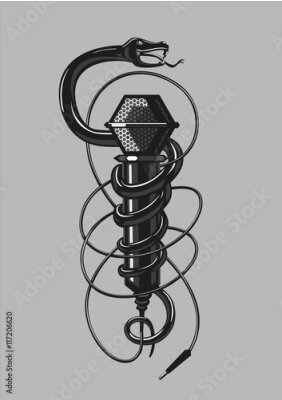 Poster Schwarze Schlange mit Mikrofon