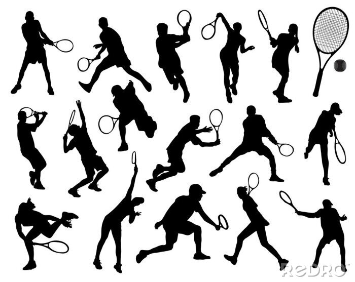 Poster Schwarze Silhouetten von Tennisspielern