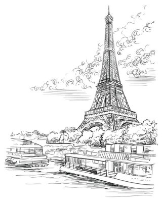 Poster Schwarze Skizze des Eiffelturms in Paris