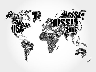 Schwarze typografische Weltkarte