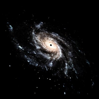 Schwarzer Kosmos und helle Spiralgalaxie