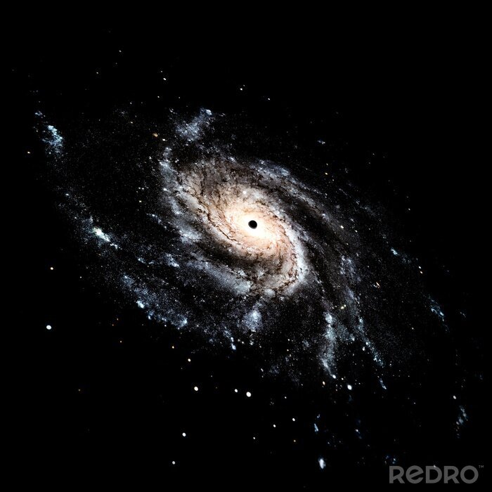 Poster Schwarzer Kosmos und helle Spiralgalaxie
