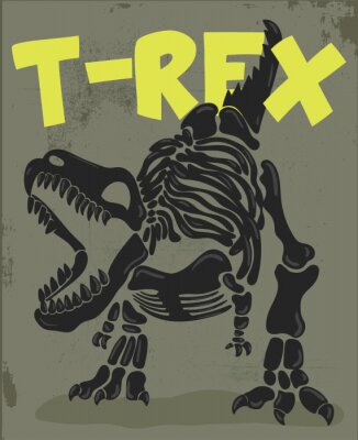 Poster Schwarzes Tyrannosaurierskelett mit Beschriftung