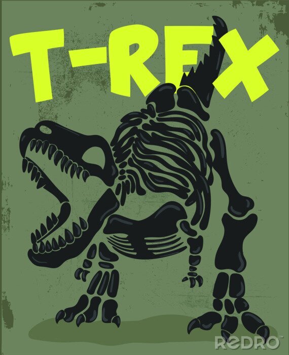 Poster Schwarzes Tyrannosaurierskelett mit Beschriftung